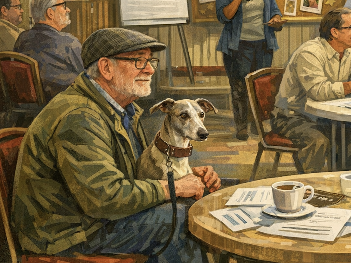 Annual town and parish meetings - George is here with his whippet… Again.