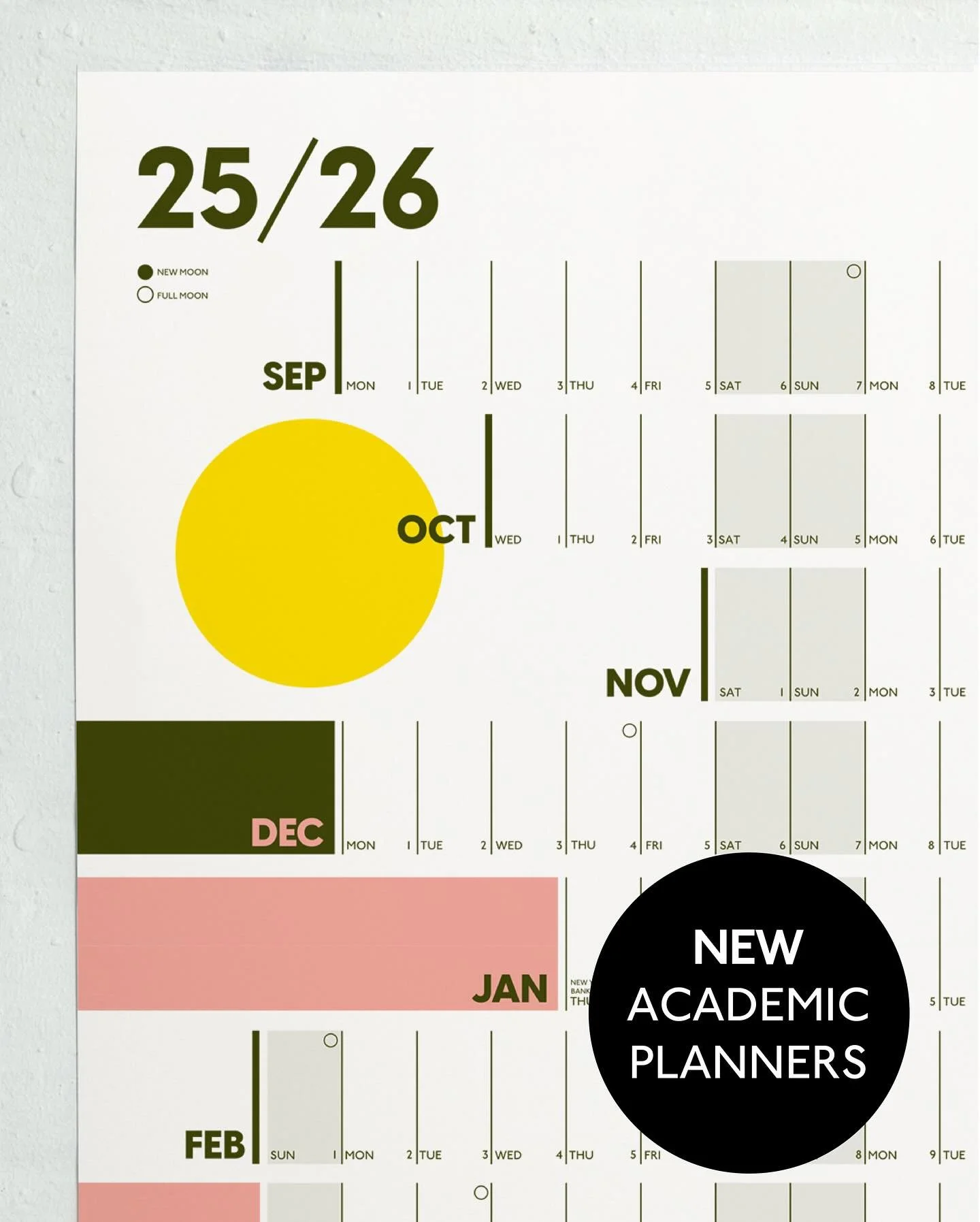 2025-26 ACADEMIC WALL PLANNERS ARE ✨LIVE✨

Did anyone say END OF TERM?!! Get ahead for September&hellip;

Large, A1 landscape wallplanner in muted pink, green and sunshine pop of yellow.

Perfect for students, teachers and mid-year resolutions to get
