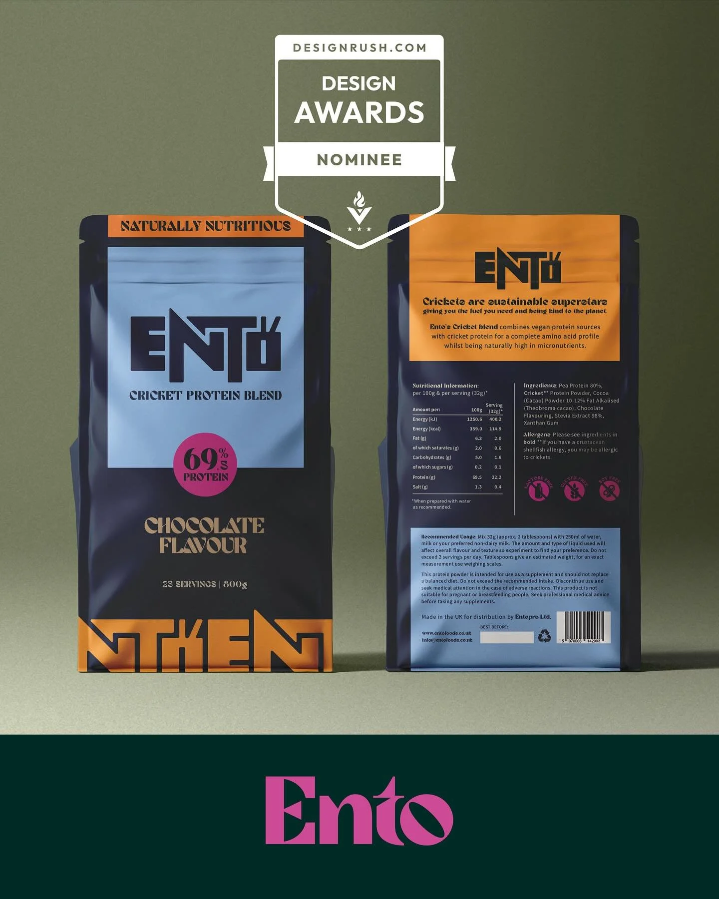 A nice way to end the year - 

@ento.foods branding project has been nominated for a @designrushmag packaging award!

Design Rush (a creative industry b2b marketing platform) reached out last month to say they would like to do a feature on the projec