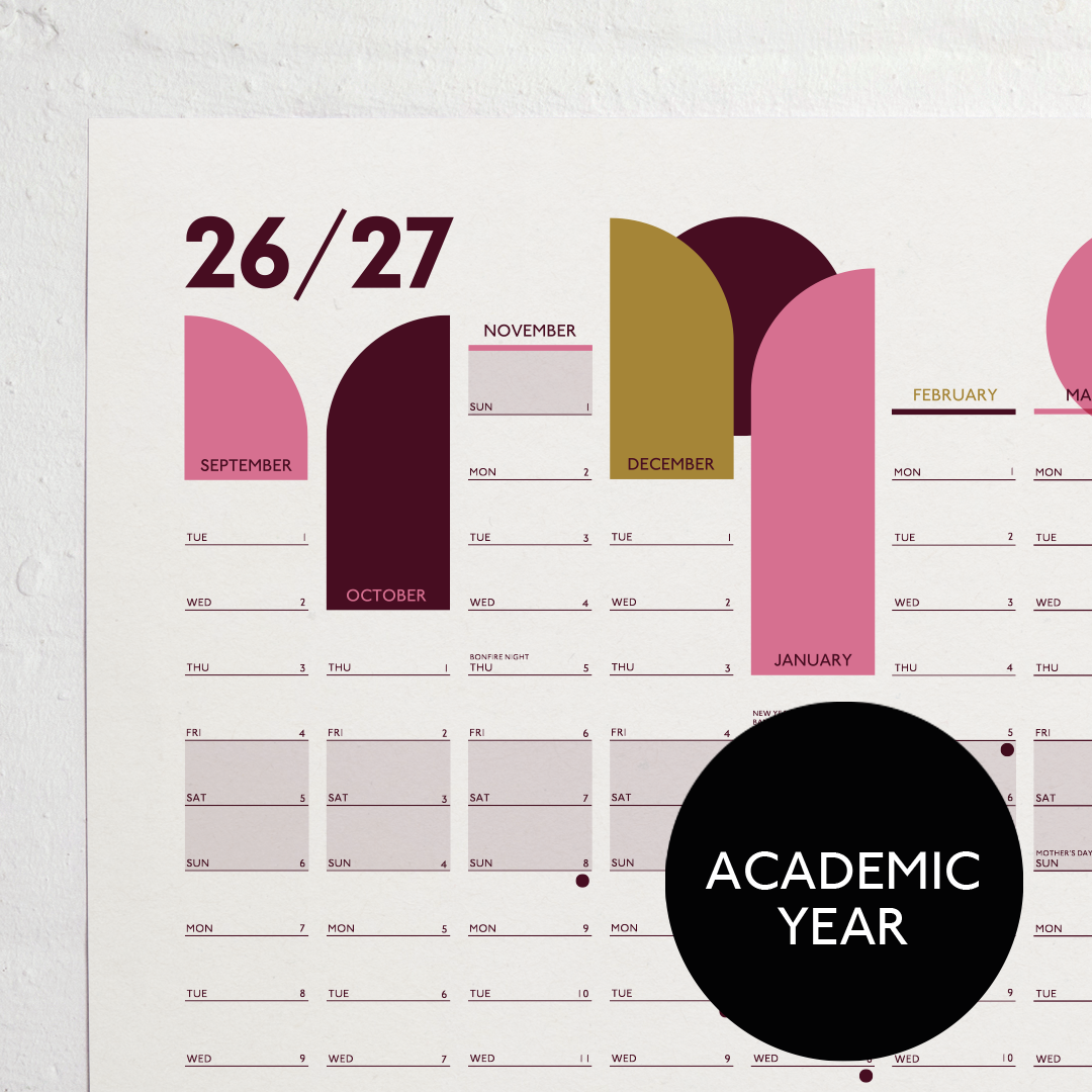 2026/27 B2 Academic Portrait Wall planner - Muted