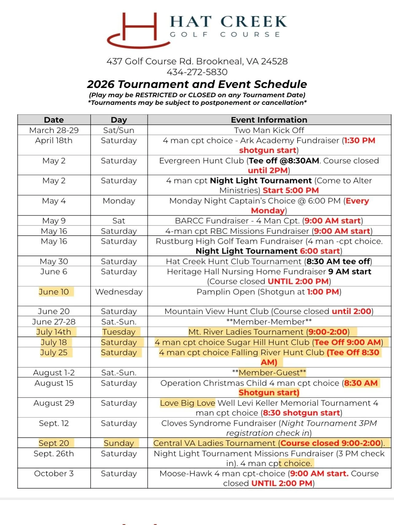 2026 Tournament Schedule! 

Almost every event is public, give us a call or DM if you&rsquo;d like us to play!