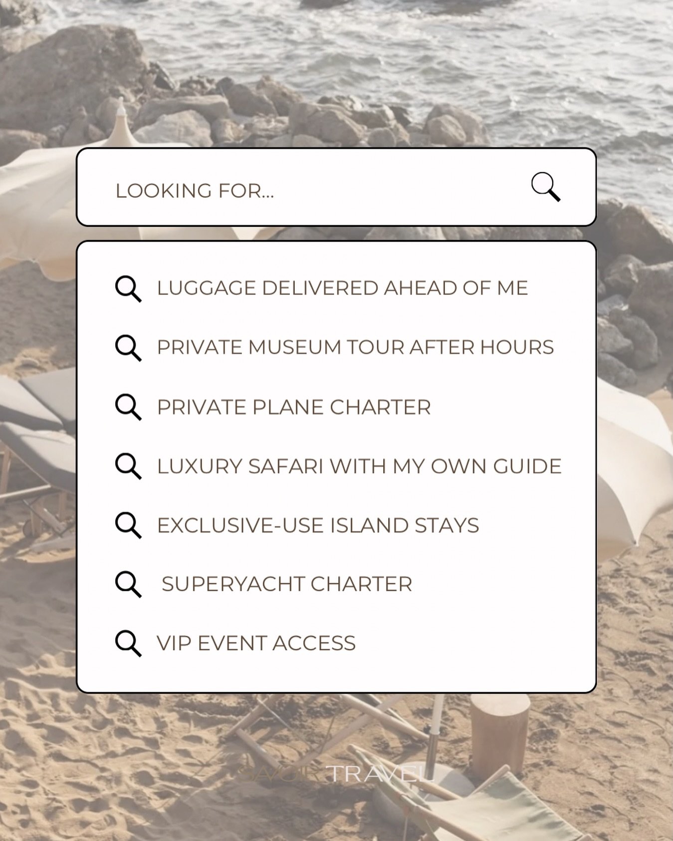 Private jet. Island buyout. After‑hours museum access. Superyacht.

Hotels? Of course.
Impossible access? We&rsquo;ve got that too.

We make it happen.
We handle it all.

You just arrive.

#TravelDifferently
#OnceInALifetime
#TravelInStyle
#LuxuryGet