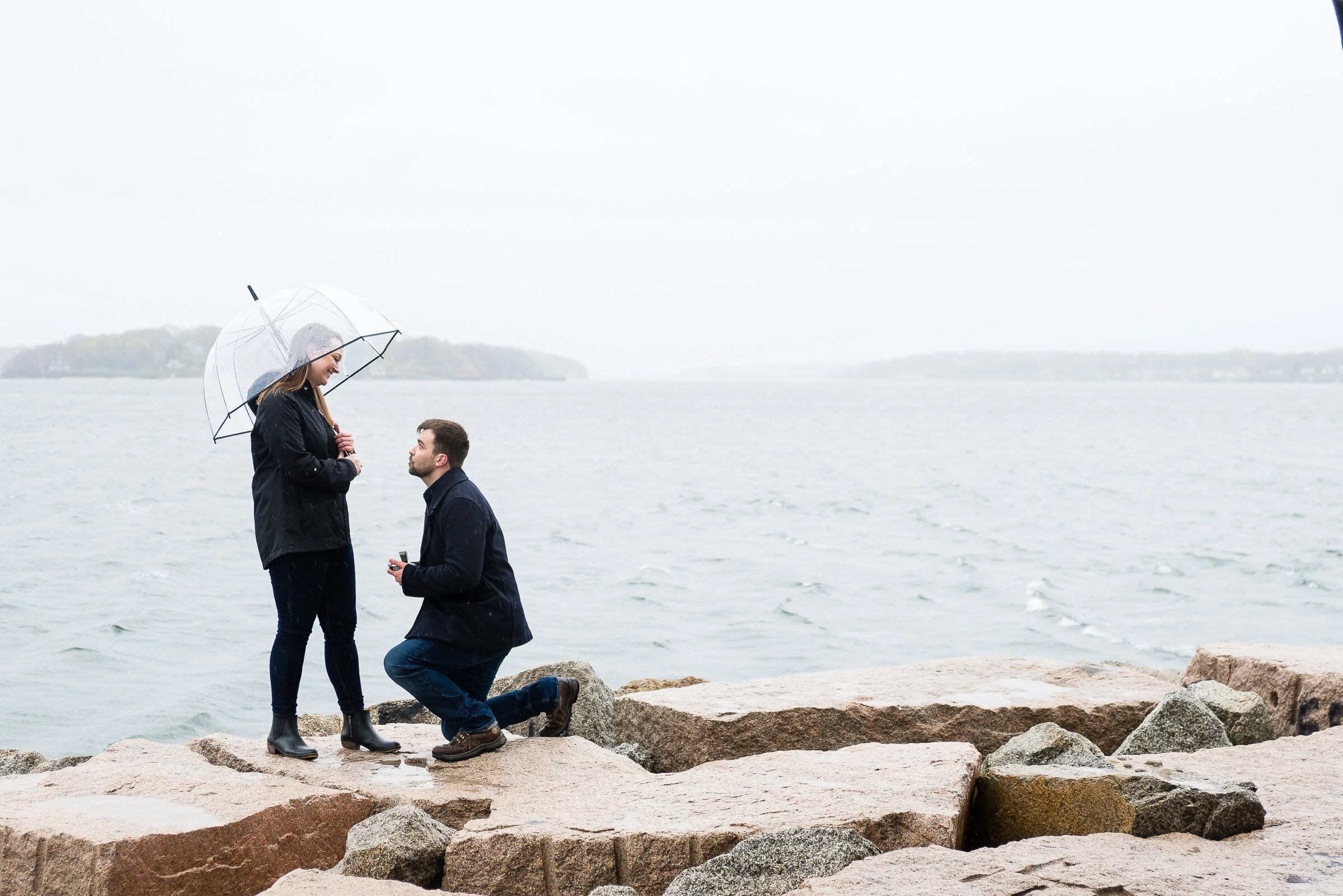 Danny &amp; Chelsea's Spring Point Ledge Lighthouse Surprise Proposal Photos  |  Photographers Near South Portland Maine
