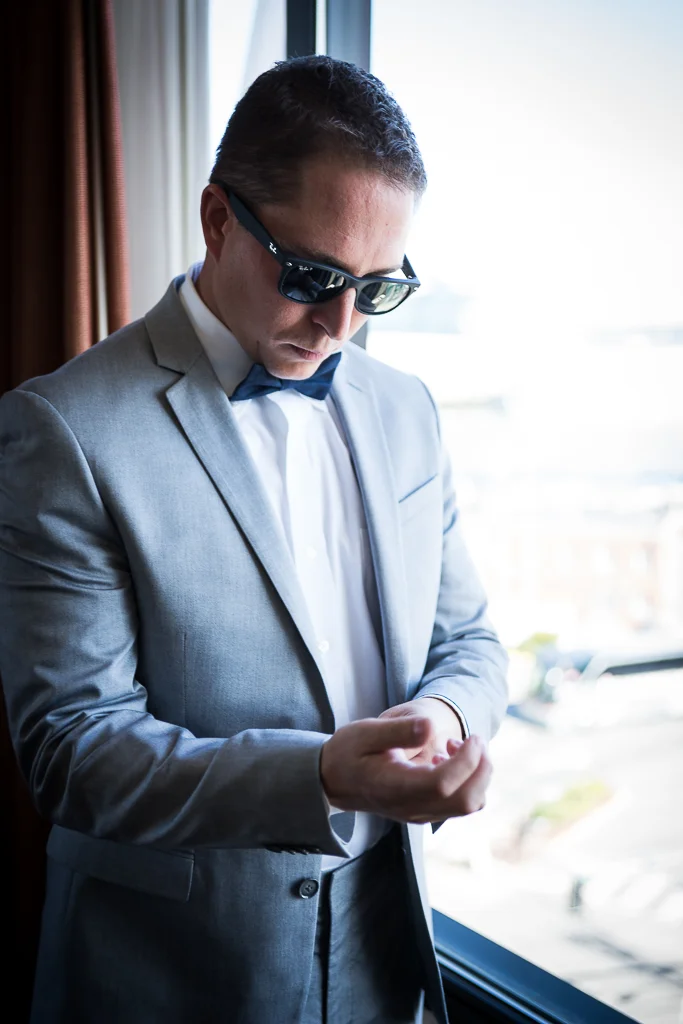 Hilton Garden Inn Groom's Preparations & Downtown Portland Parking Adventures | Maine Wedding Photographers