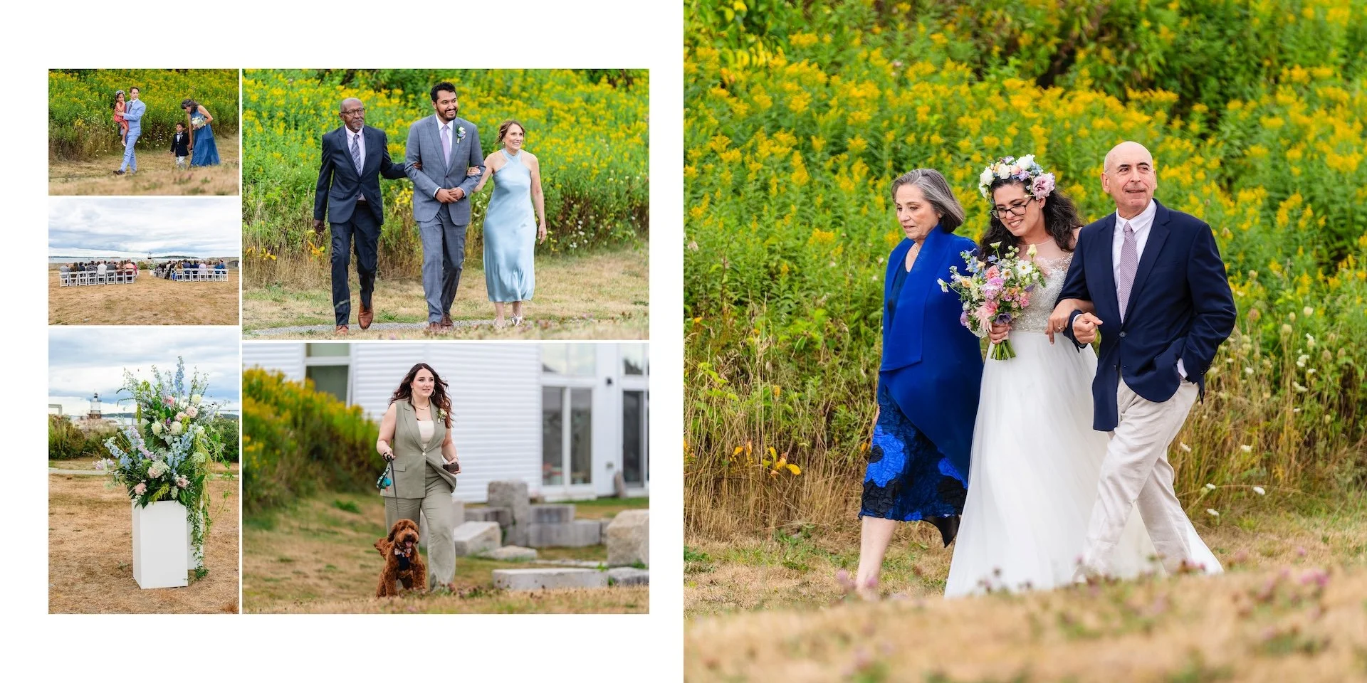 Wedding Album Design - Bride Walking Down Aisle at SMCC in South Portland Maine