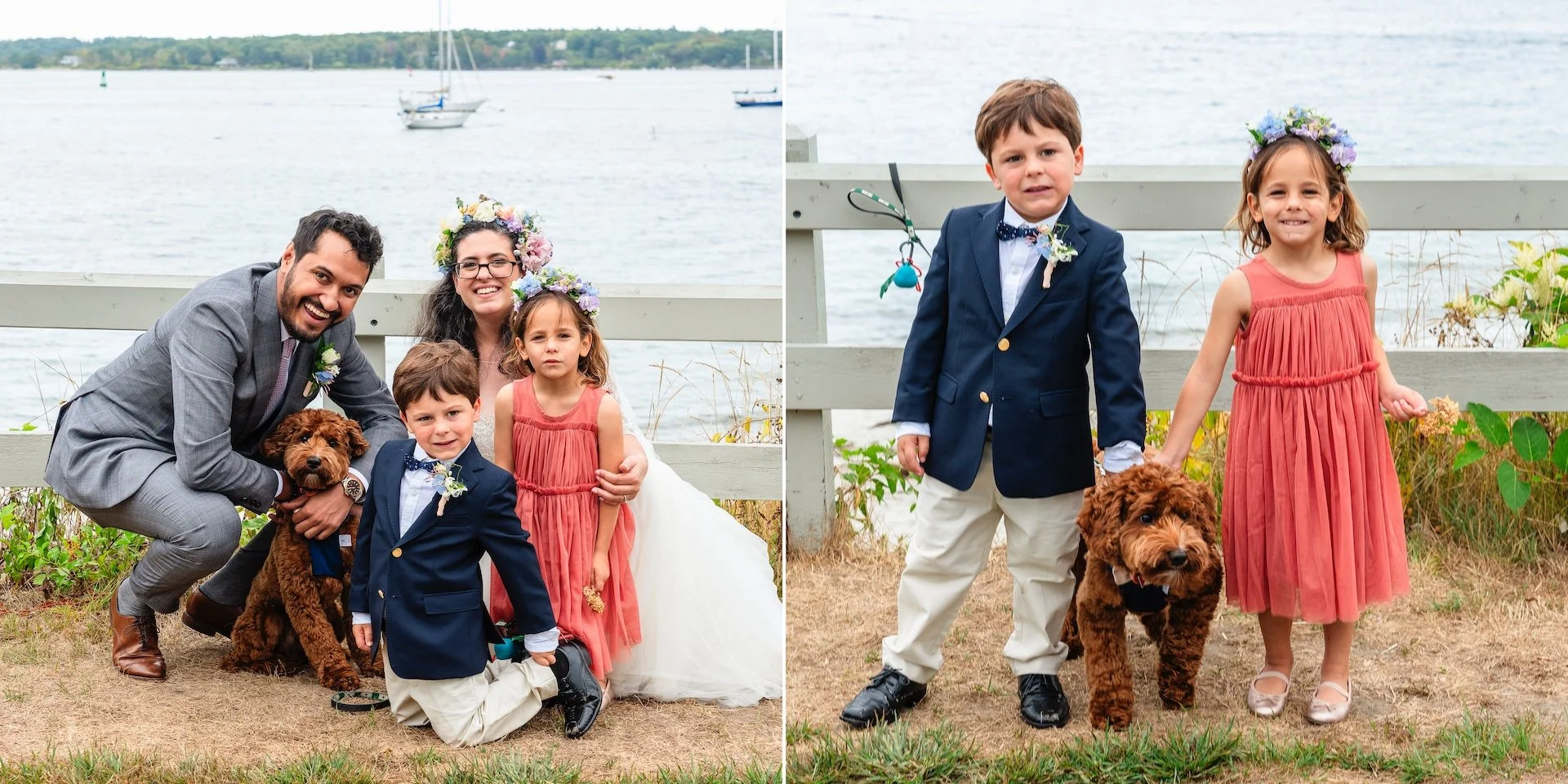 Wedding Album Design - Family Portraits Near Water With Kids and Dog