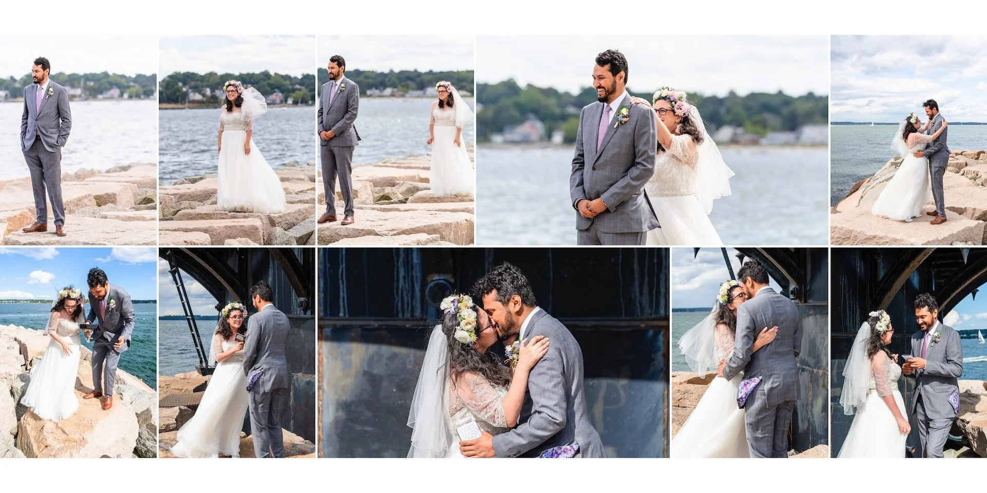 Wedding Album Design - First Look at Spring Point Ledge Light in South Portland Maine