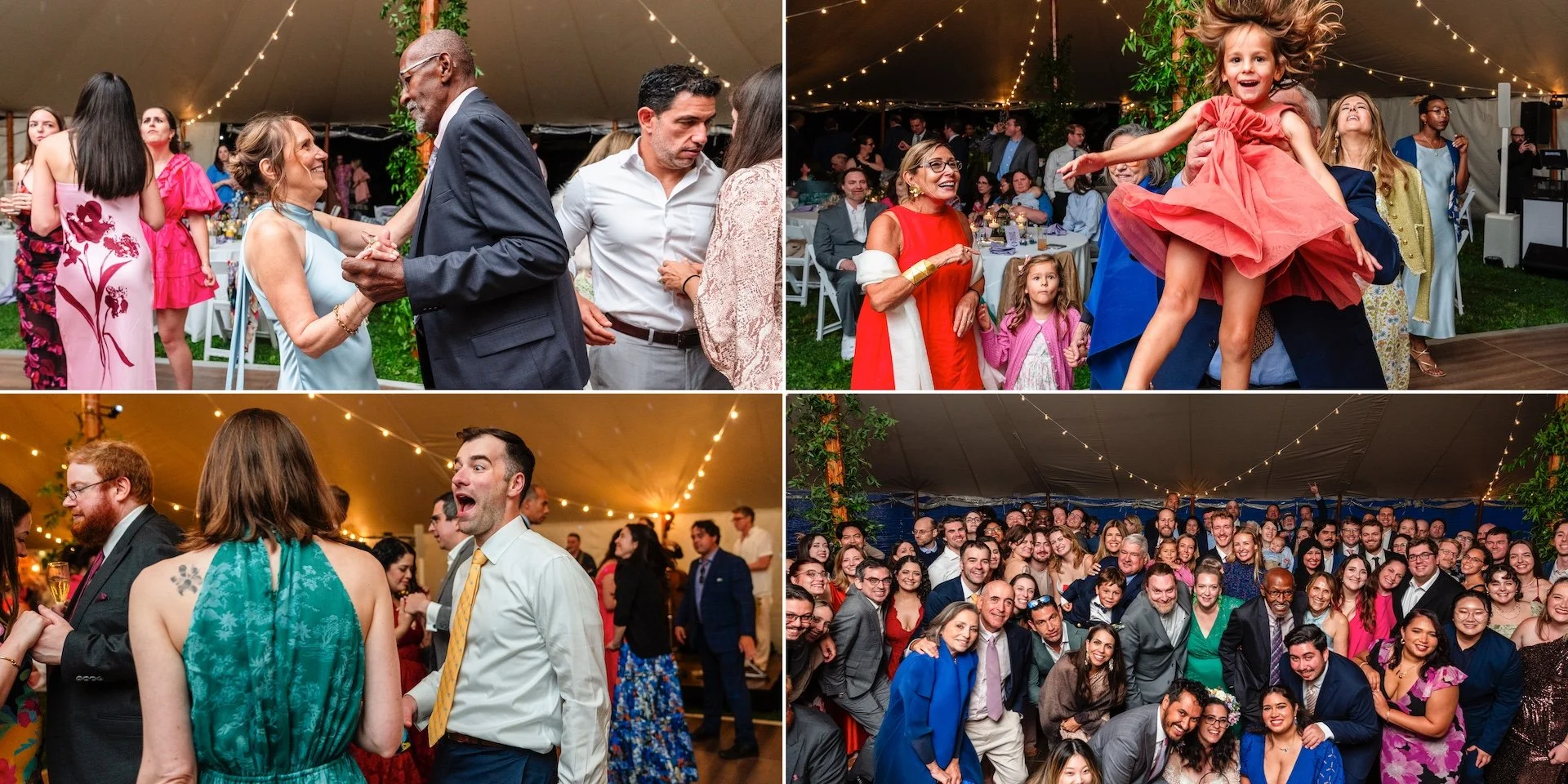 Wedding Album Design - Reception Guests Dancing at Tented Wedding at SMCC in South Portland Maine