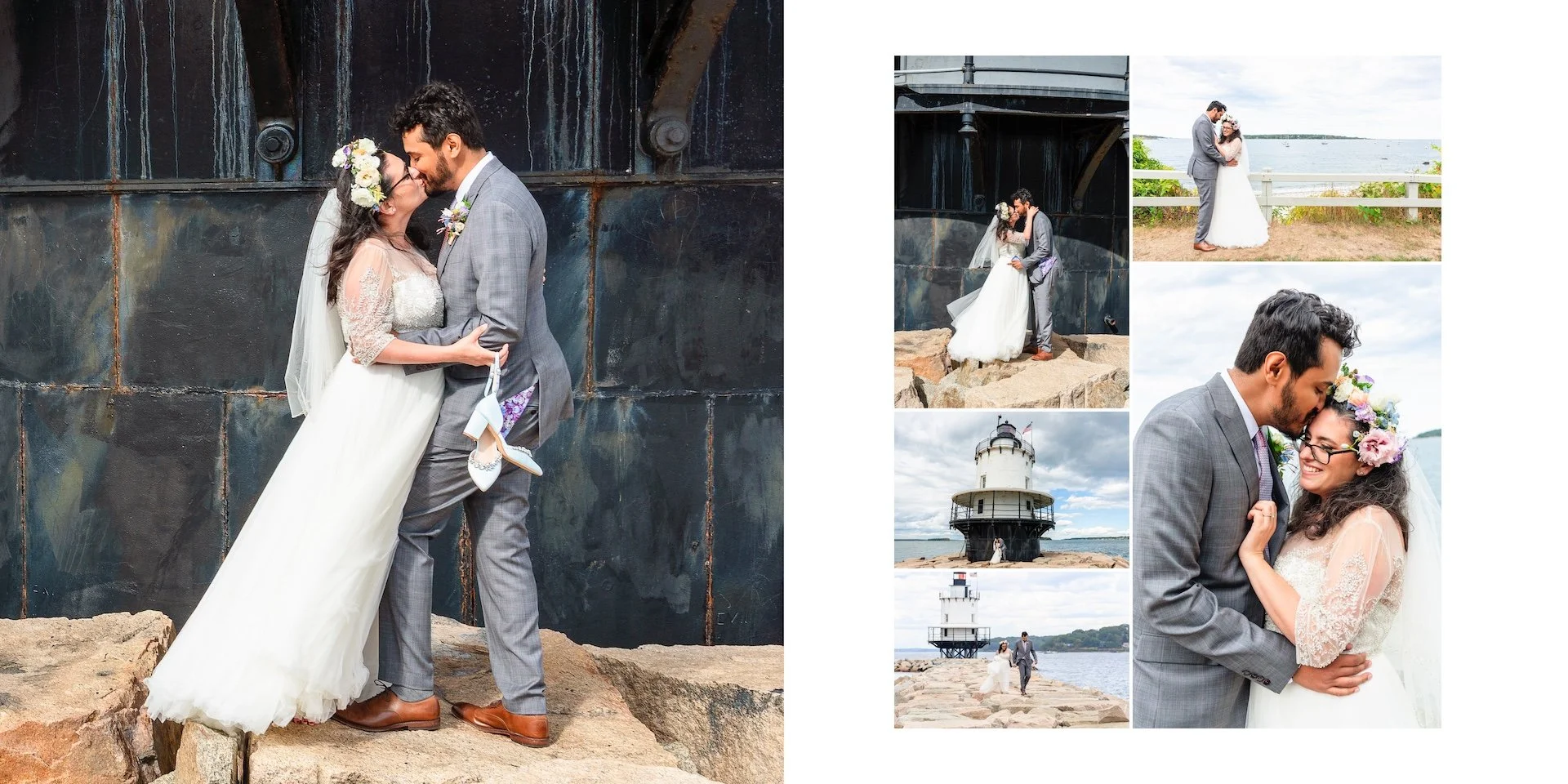 Wedding Album Design - Wedding Photos at Spring Point Ledge Light, South Portland Maine
