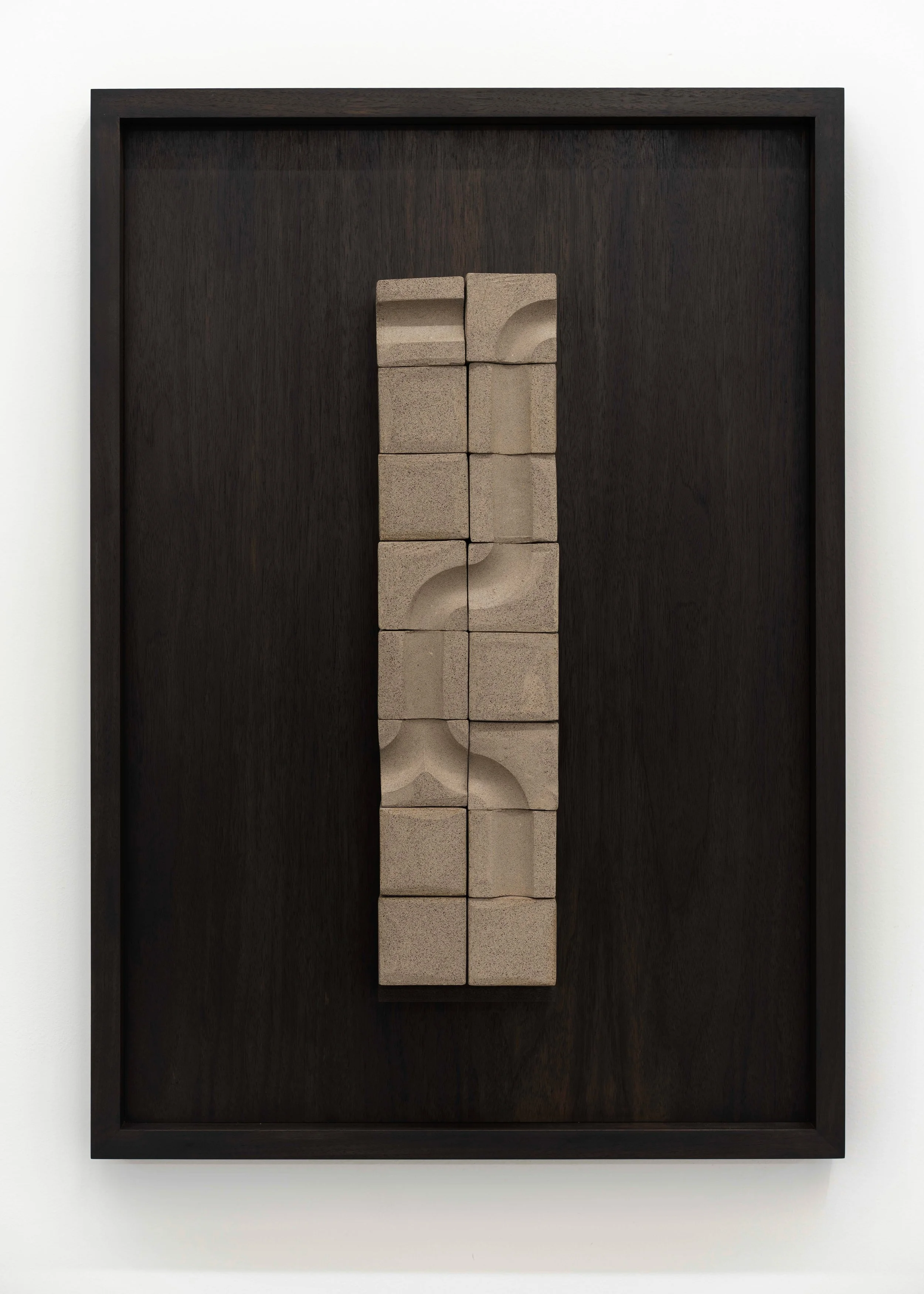 Camille Provost,  Figure-Sculpture: 1609 , 2026. Hand built stoneware clay with custom ash frame, 83 x 58.5 cm. Courtesy of the artist and Loop, London. Photo: Noah Da Costa