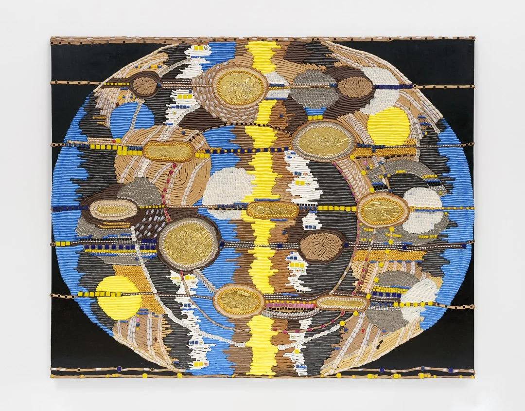 Theresa Weber, Stream Of Consciousness , 2024. Silicone, foam clay, acrylic paste, varnish, beads, acrylic nails, mosaic stones, on wood board, 160 x 200 cm.
