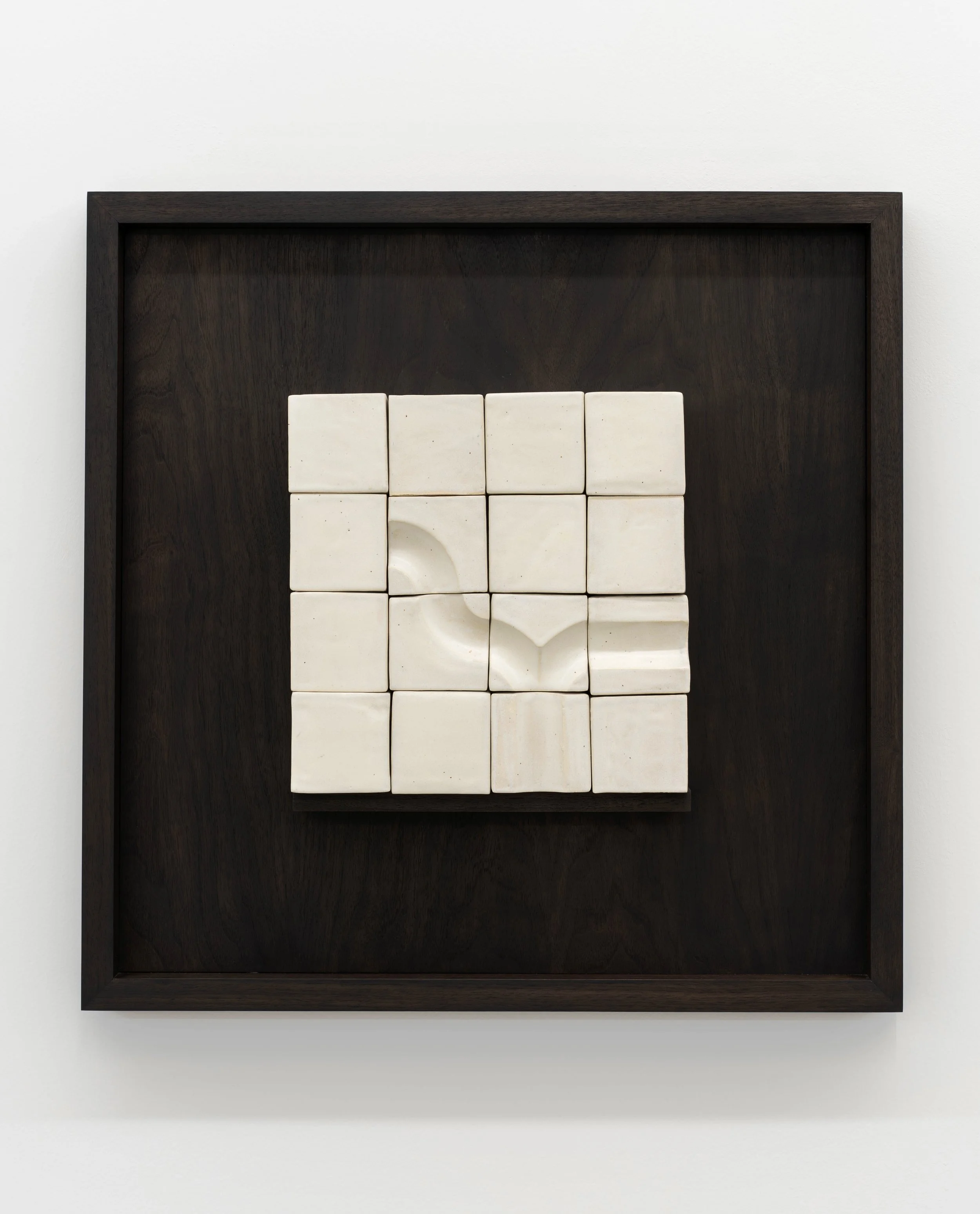 Camille Provost,  Figure-Sculpture: kaolin , 2026. Hand built stoneware clay with custom ash frame, 58.5 x 58.5 cm. Courtesy of the artist and Loop, London. Photo: Noah Da Costa.JPG