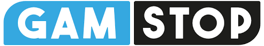 GAM STOP logo in blue and black with white text