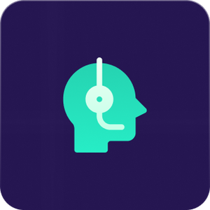 Icon of a human head wearing a headset, representing AI or customer support.