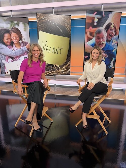 Julie Thornton discussing the transition to becoming an empty nester during an interview at CBS Chicago