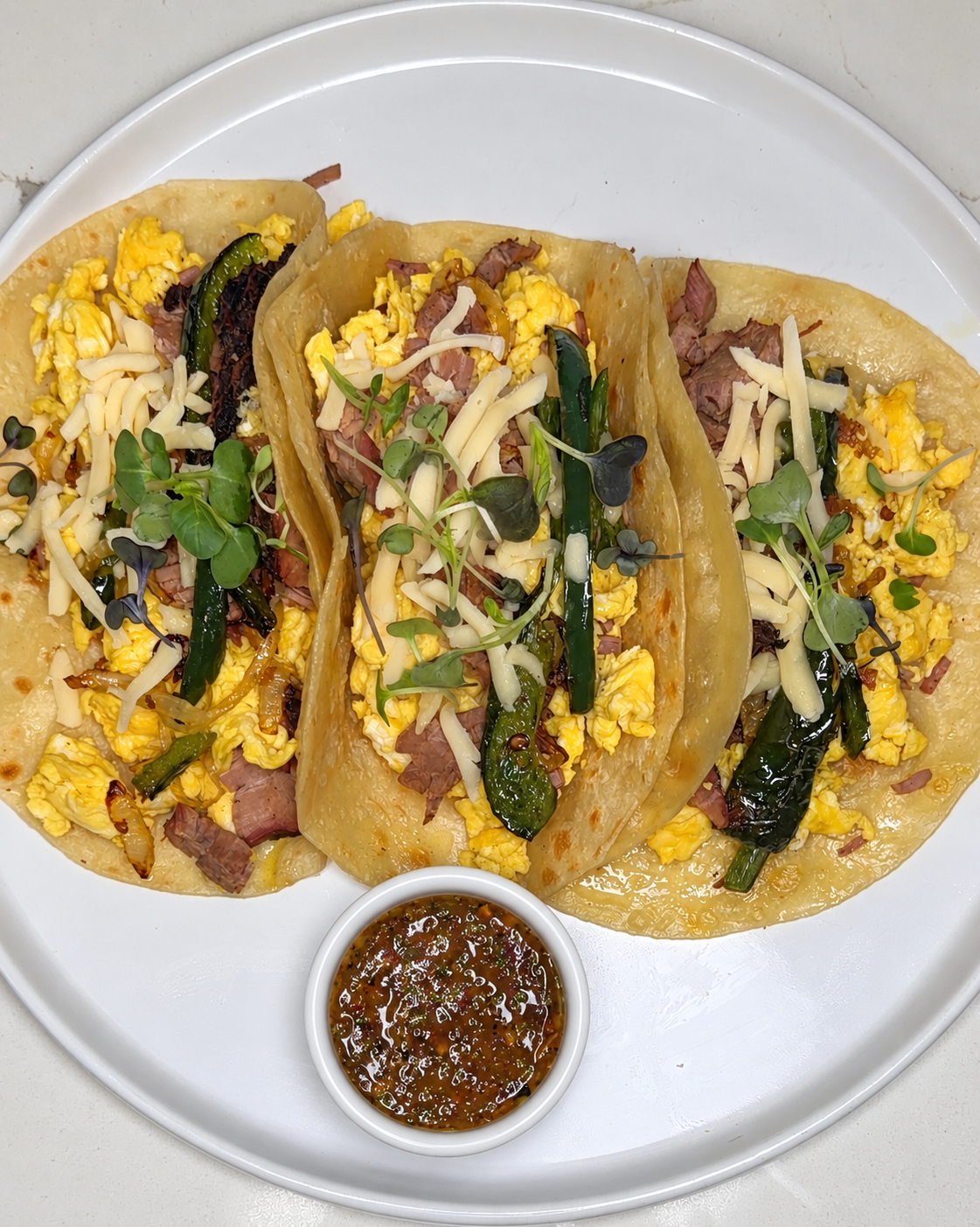 Beef & Rajas Breakfast Tacos