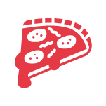 Red icon of a spaceship with windows and a trail behind it.
