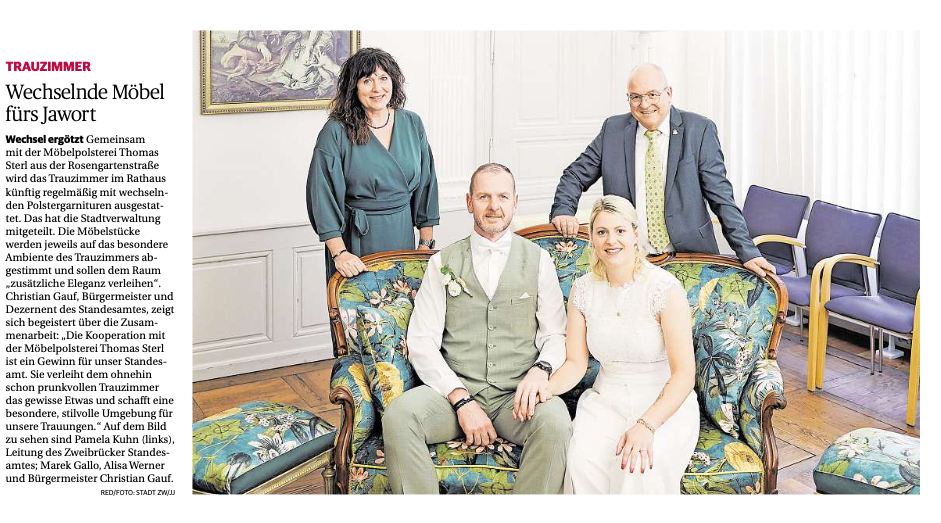 Eleganz fürs Jawort – unsere Möbel im Standesamt Zweibrücken