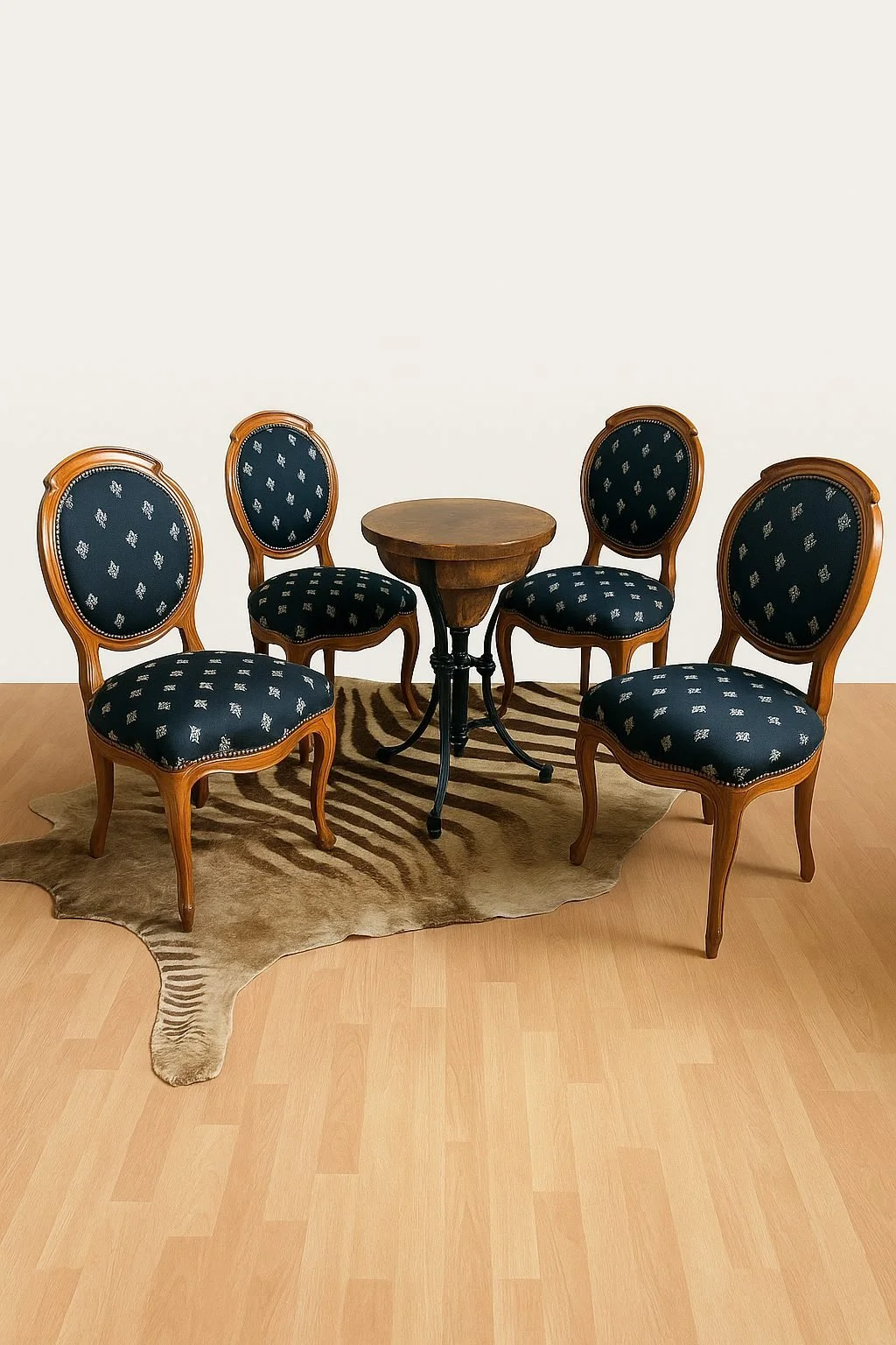 4 Biedermeier-Nussbaumstühle um 1880 – neu gepolstert & stabilisiert (ohne Tisch)