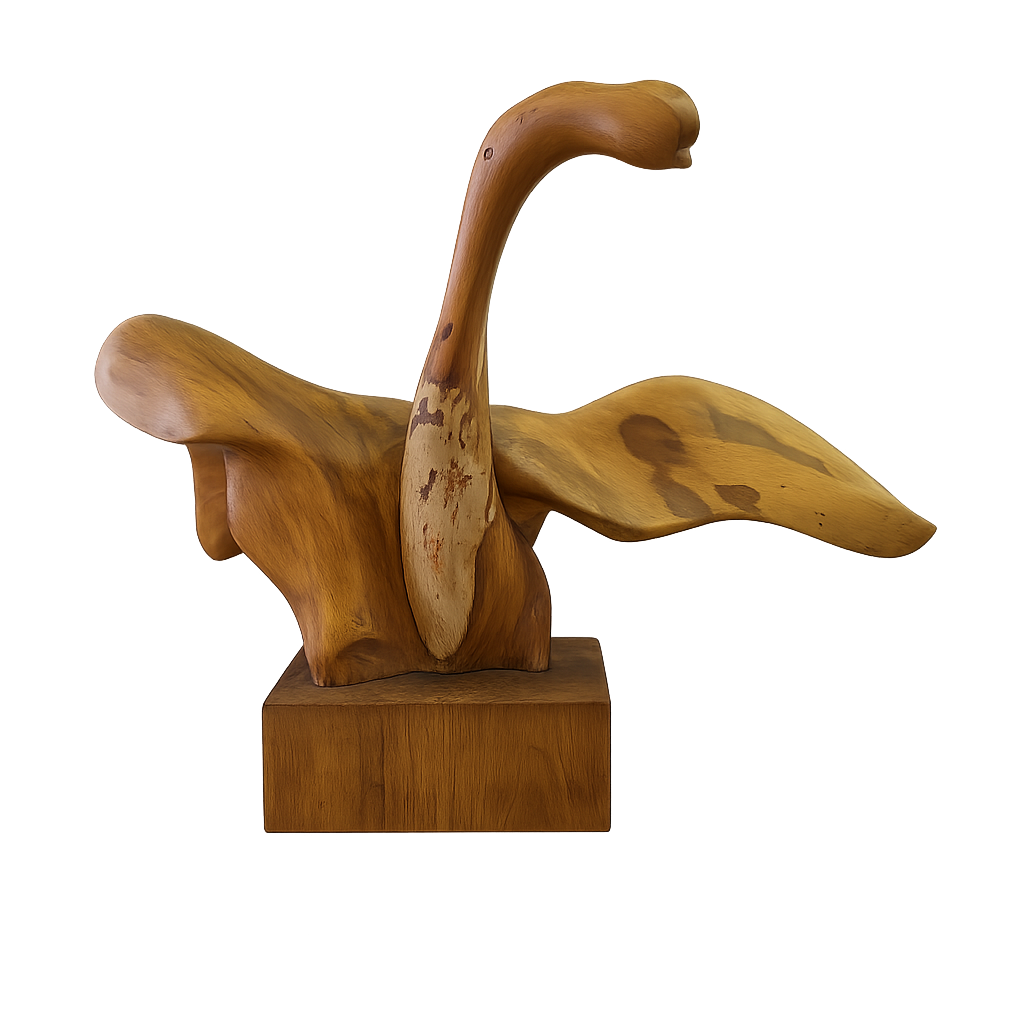 Skulptur „Geier in Flügelspannung“ von Wojciech Ruszel – Ausdrucksstark in Holz geschnitzt