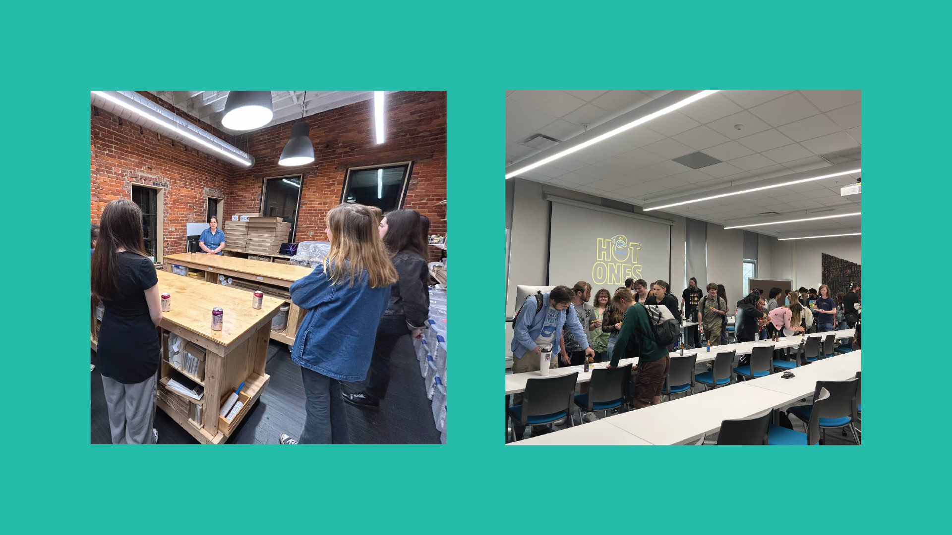 Events directed and hosted by AIGA KSU. 
Studio Tour (left). Event with professors (right).