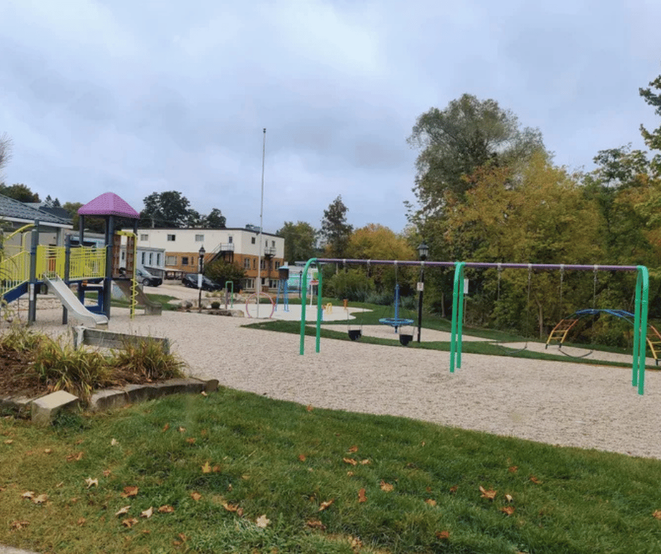 Playground equipment at Durham Townhall and Splashpad
