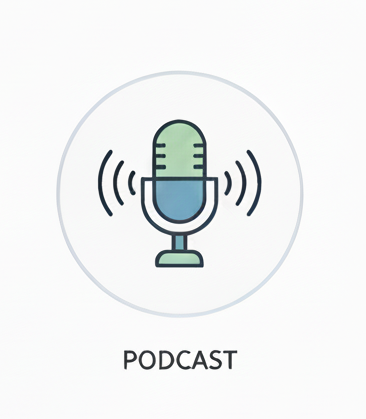 Icon of a microphone with sound waves, labeled 'Podcast' underneath.