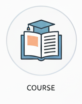 Icon of an open book with a graduation cap above it, labeled 'Course'.