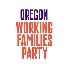 Text that reads 'Oregon Working Families Party' in purple and orange on a white background.