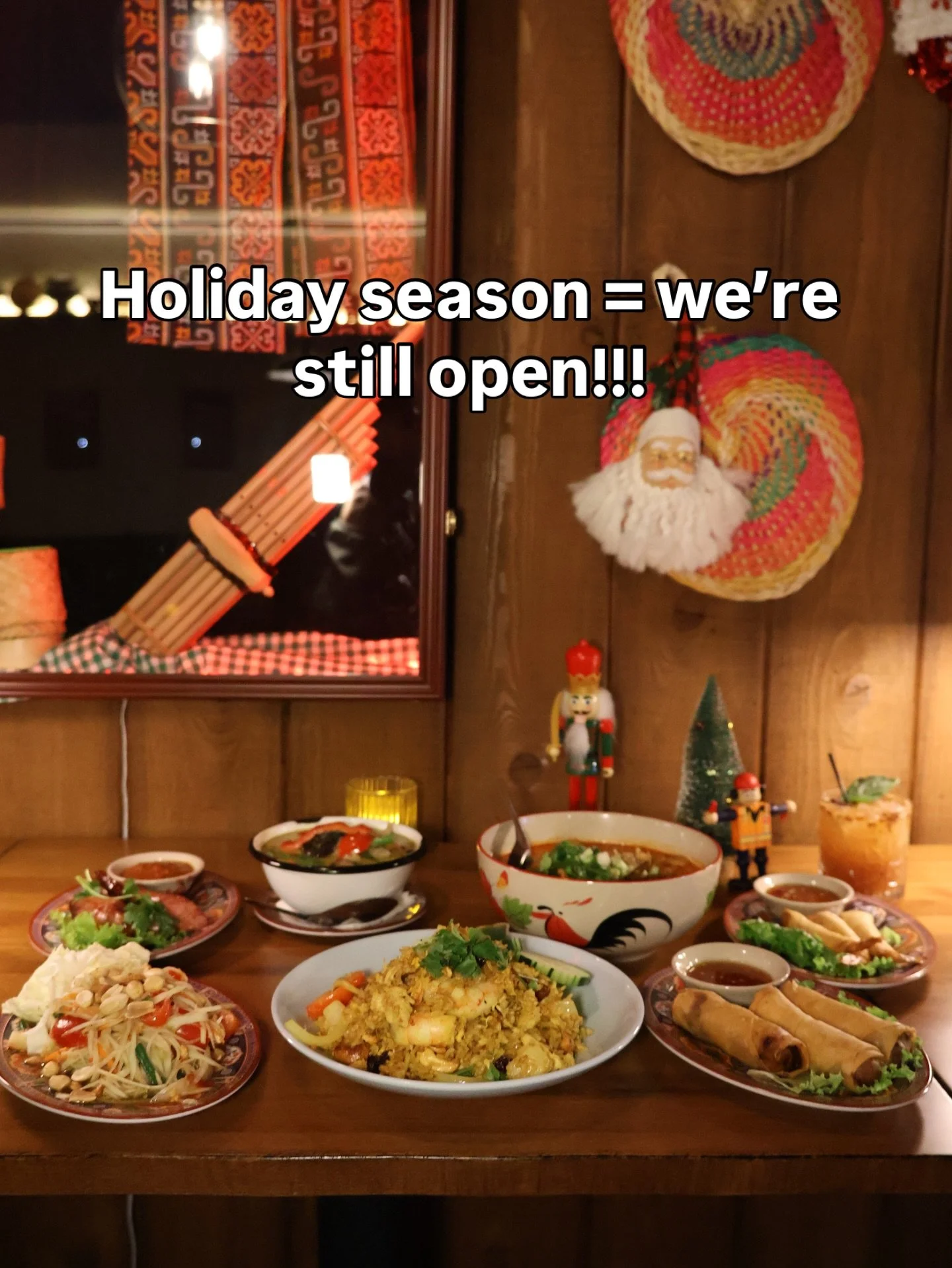 🎉 Holiday season = we&rsquo;re still open!
Join us on Christmas Eve, Christmas Day, New Year&rsquo;s Eve, and New Year&rsquo;s Day 🥂

#restaurant #christmas #christmasvibes