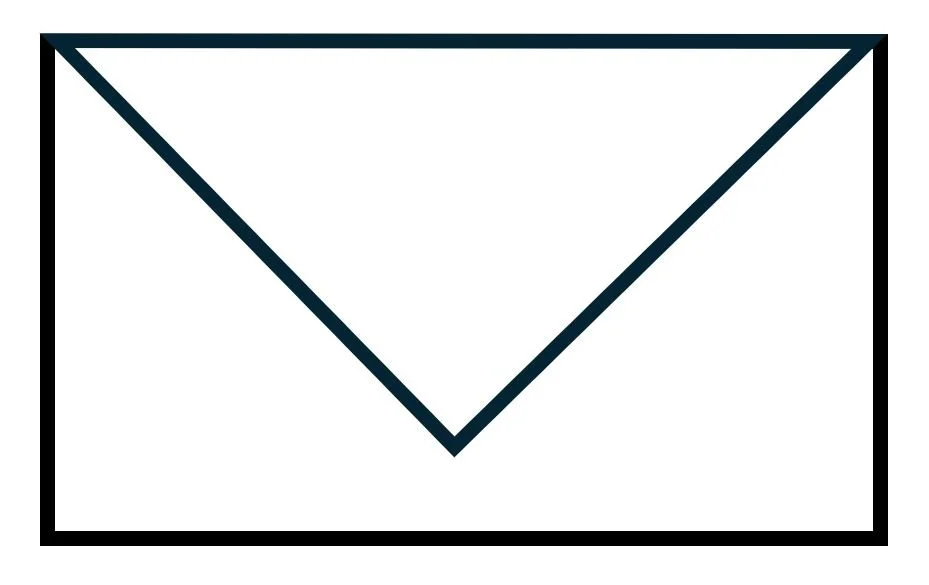 An email icon with a black outline of an envelope on a white background.
