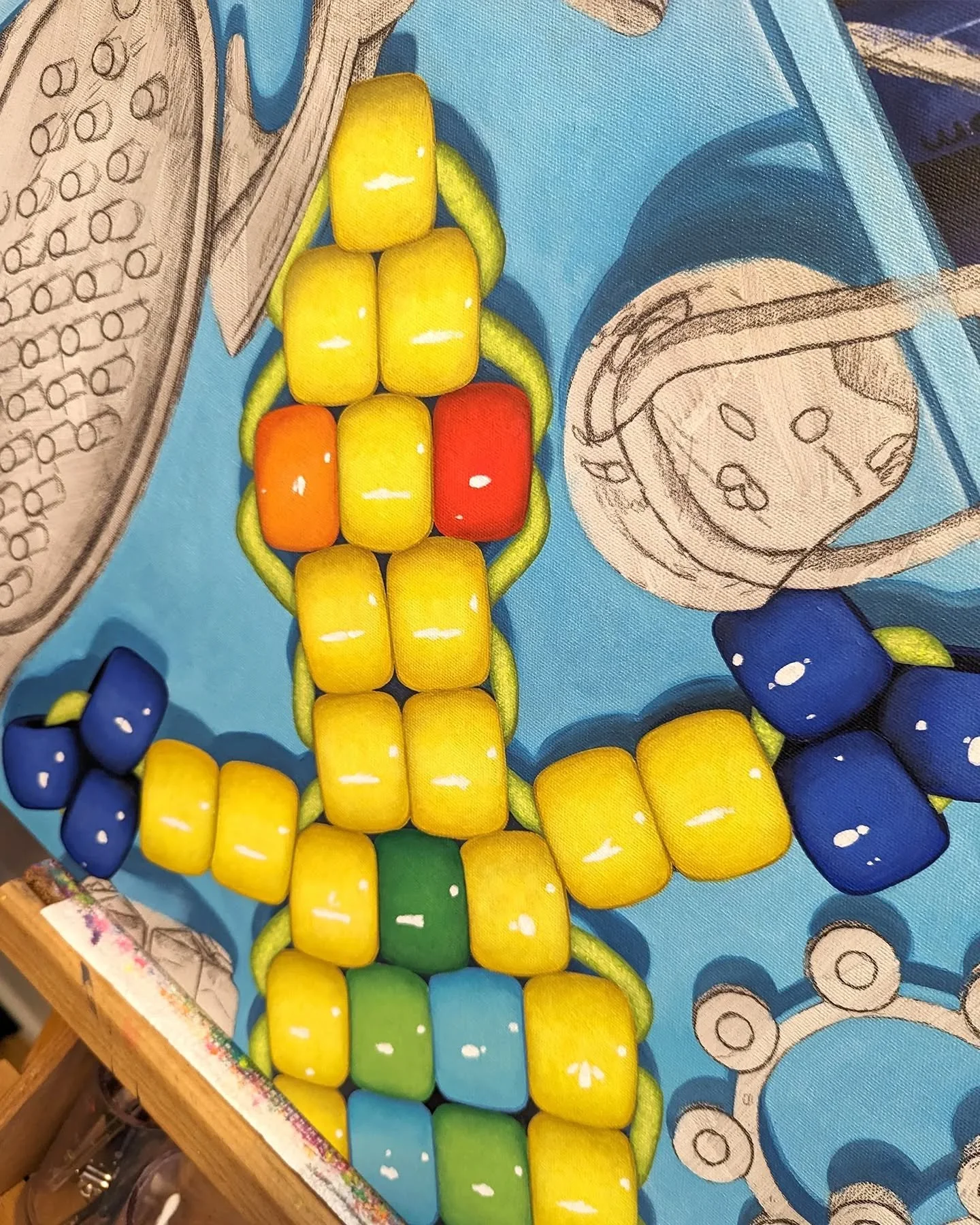 Des billes color&eacute;es du Dollarama et des patrons impr&eacute;gn&eacute;s dans la t&ecirc;te: grenouille, vache, t&ecirc;te d&rsquo;extra-terrestre, et le fameux l&eacute;zard que je peux encore faire les yeux ferm&eacute;s. &laquo; As-tu deux b