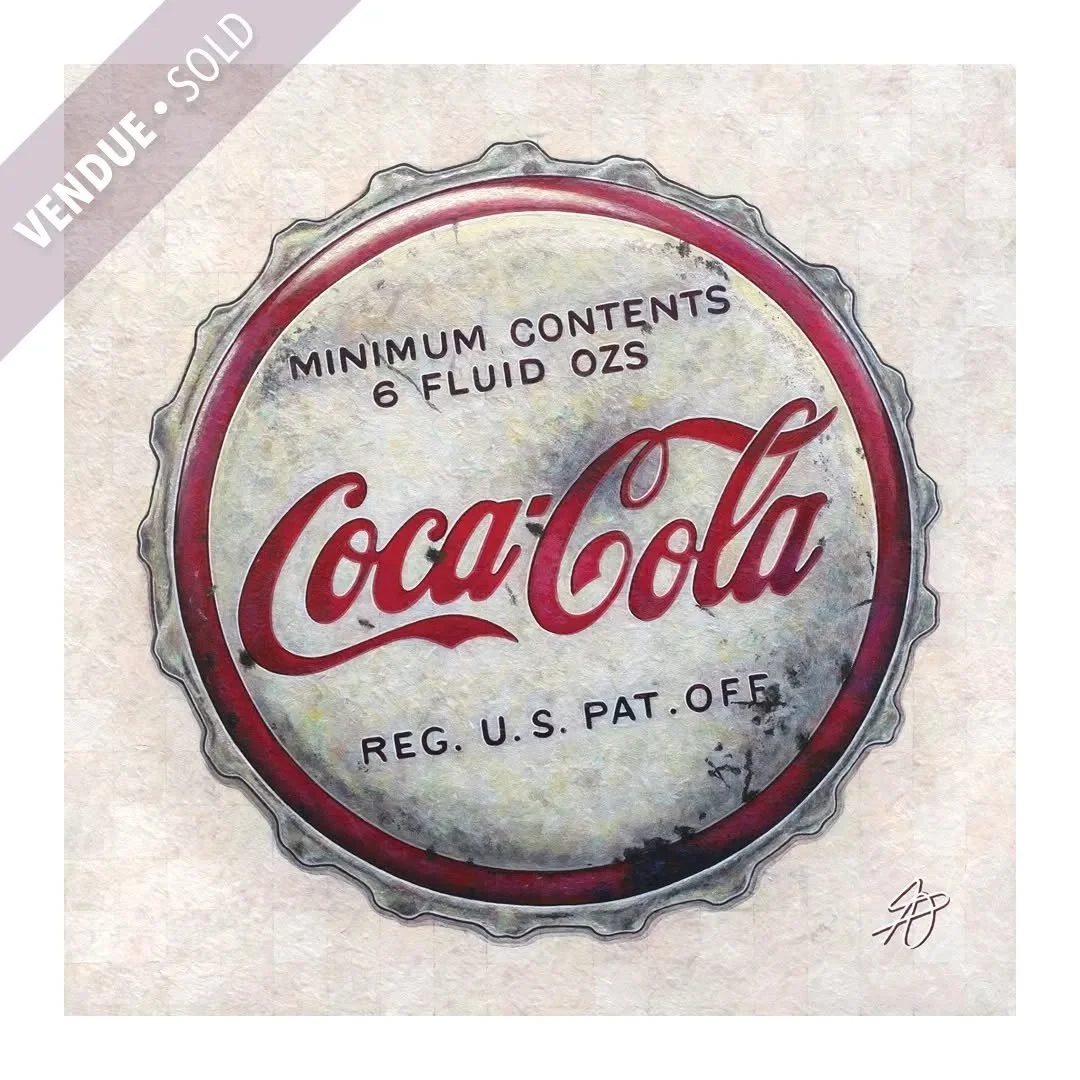 🔴 SOLD! VENDUE! ❋ Quatri&egrave;me de la s&eacute;rie Les capsules. D&rsquo;apr&egrave;s une capsule vintage de Coca-Cola. La boisson infus&eacute;e de feuilles de coca &eacute;tait &agrave; l'origine annonc&eacute;e comme un tonique c&eacute;r&eacu