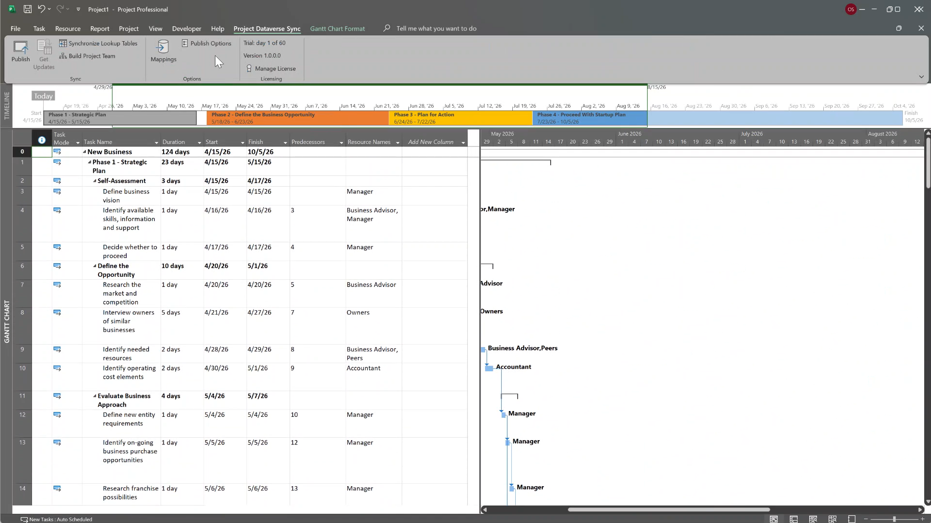 Take a Project with a fully developed schedule, including tasks, dependencies, and resource assignments—representative of the type of complex data many PMOs manage every day.
