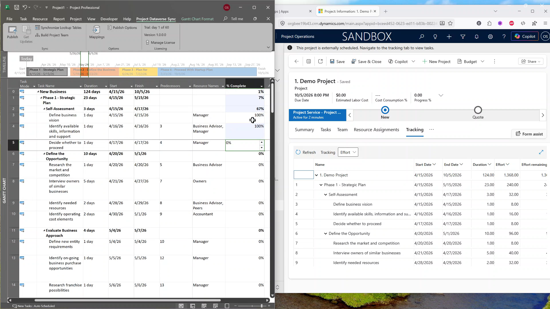 Project data now available in Dataverse.
The structure reflects what was defined in the mapping configuration—ensuring consistency and data integrity.