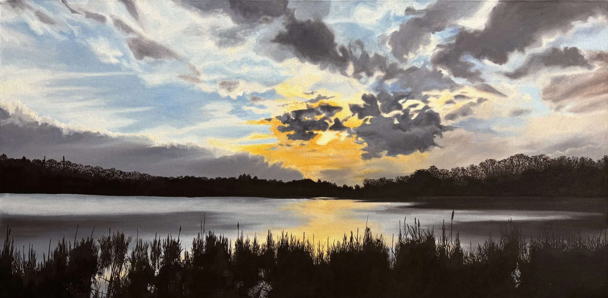 Sunset on the Water   18x36", oil on canvas, 2026   $900