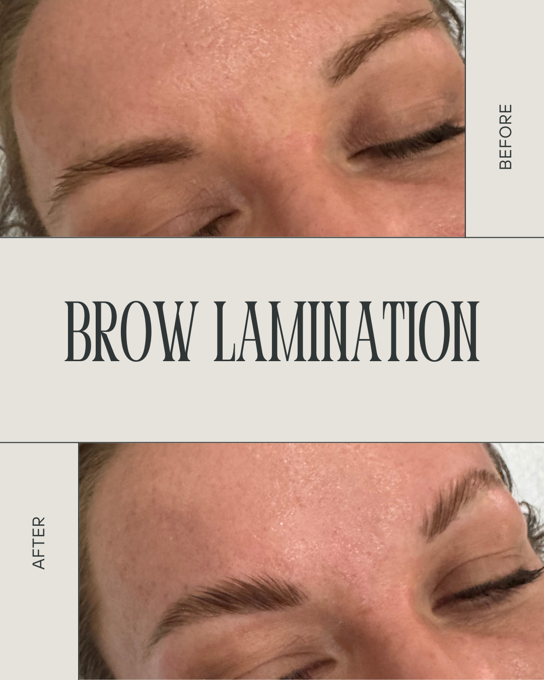 Brow lamination result at Roxara Aesthetic Brickell, Miami — lifted, natural brows shaped for symmetry and softness.