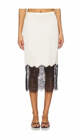 Satin Lace Slip Midi Skirt
