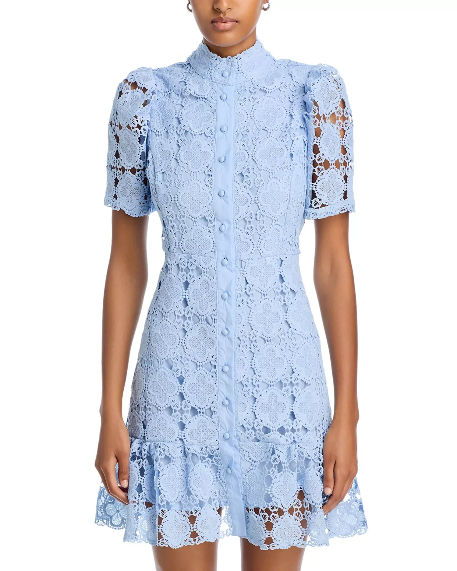 AQUA Floral Lace Mock Neck Dress
