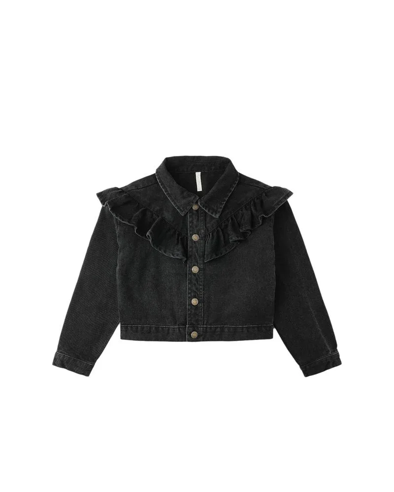 Rylee + Cru Ruffle Denim Jacket - Washed Black