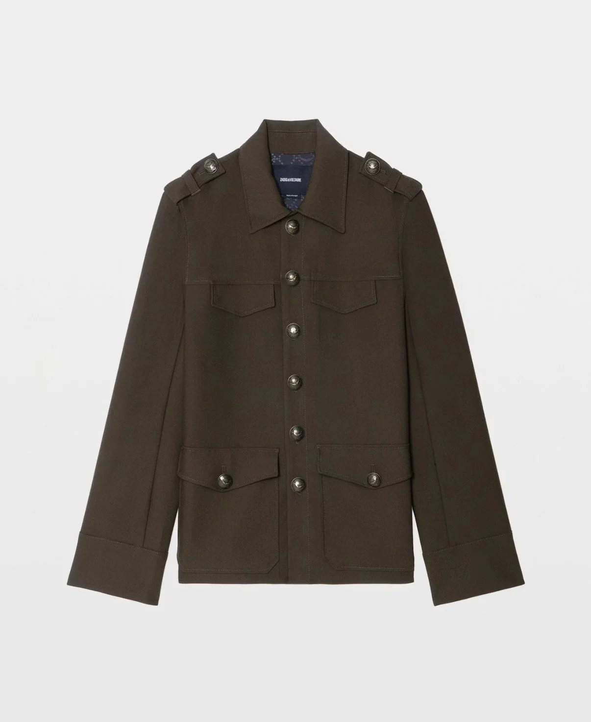 Military-inspired tailored blazer with button closure and multiple pockets