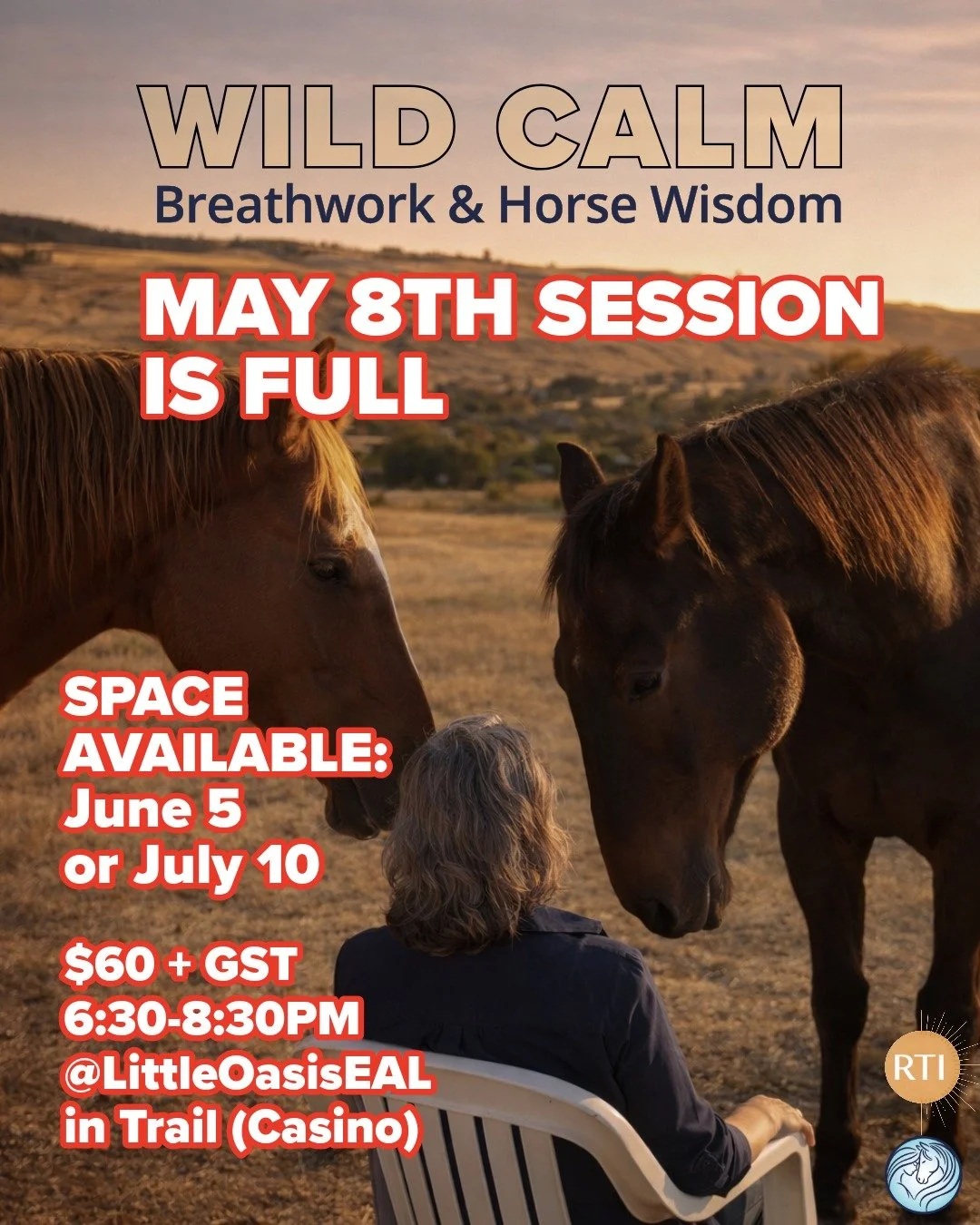 Wild Calm: Breathwork &amp; Horse Wisdom 🌬🐴
Tonight&rsquo;s Wild Calm session is officially FULL &mdash; thank you so much for the beautiful response to these evenings. 💛

There are still a few spaces available for our upcoming dates:
✨ June 5
✨ J