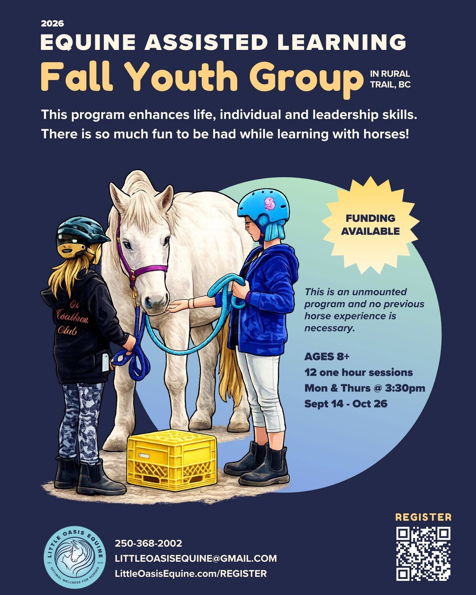🍂🐴 FALL EAL YOUTH GROUP
A new season brings new opportunities to learn, grow, and have fun!

Registration is now open for our Fall Equine Assisted Learning (EAL) Youth Group.
 Through engaging, ground-based activities with horses, kids build confid