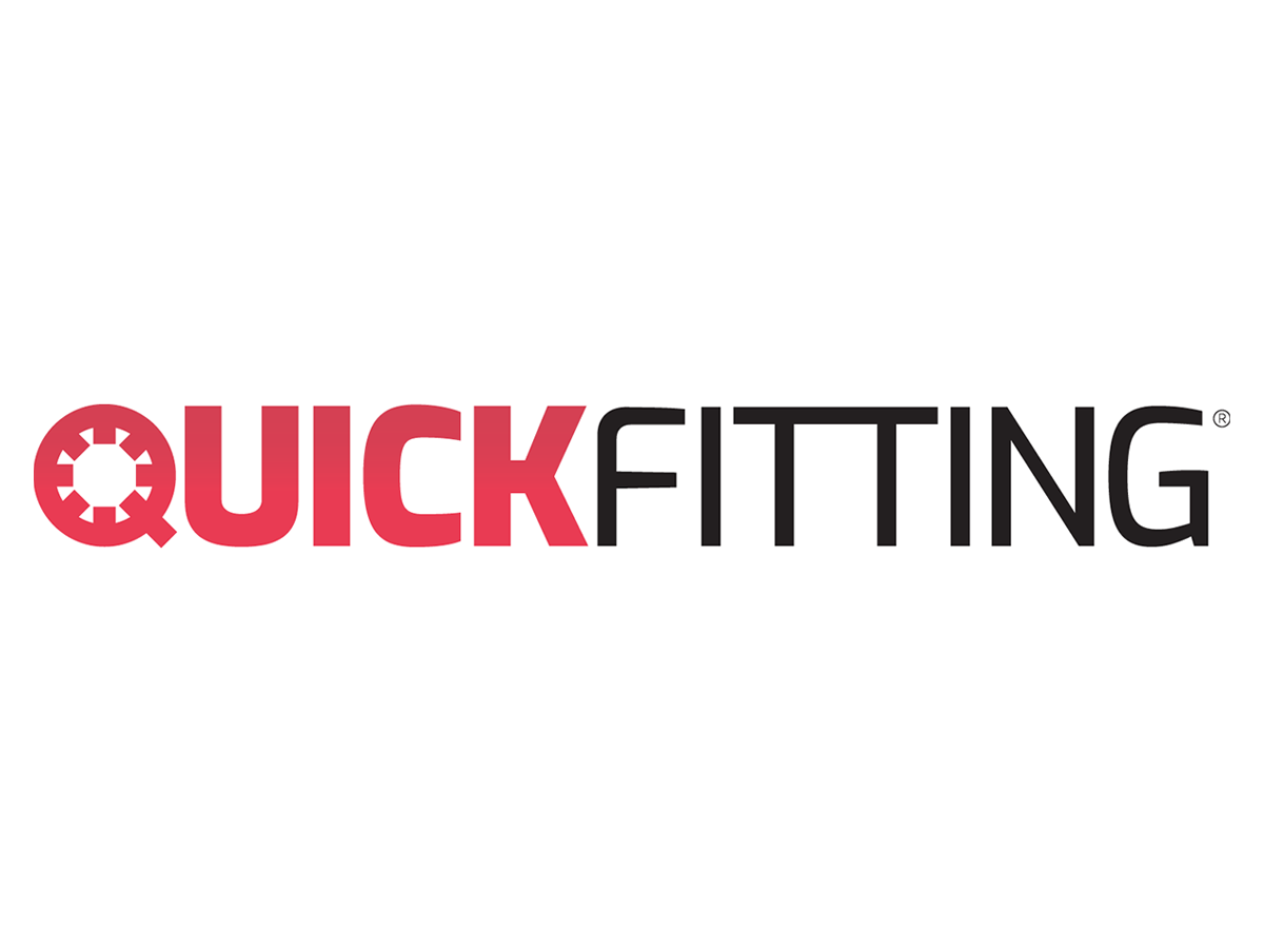 Quick Fitting logo in red and white letters on a black background.
