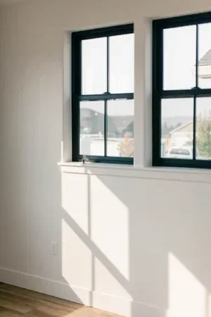 Custom warm modern home with wood textures, matte black fixtures, and transitional-style finishes throughout — built by Verity Construction.