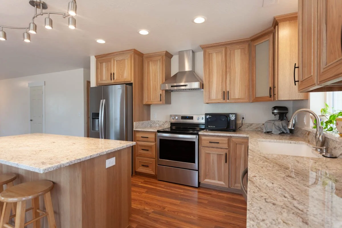 Warm wood kitchen remodel in Medford, Oregon by Verity Construction.
