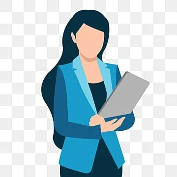Illustration of a woman in a blue blazer holding a tablet.