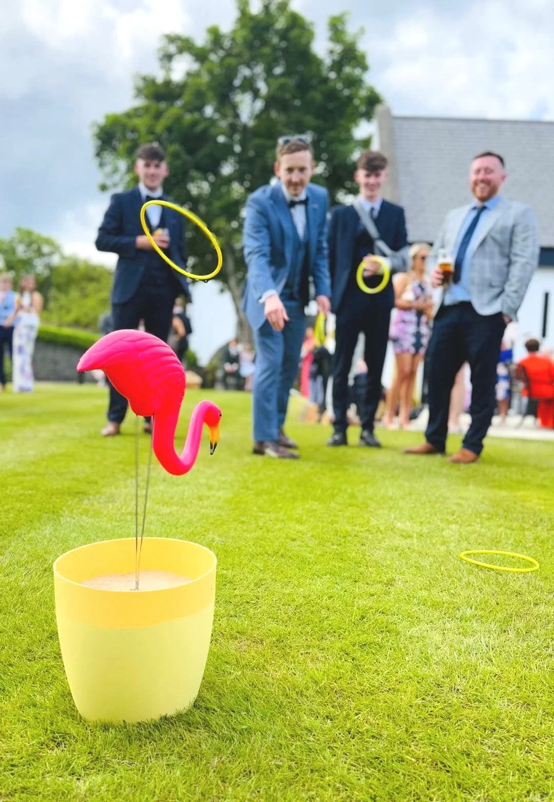 Pink Flamingo hoopla game with Hoopla rings.