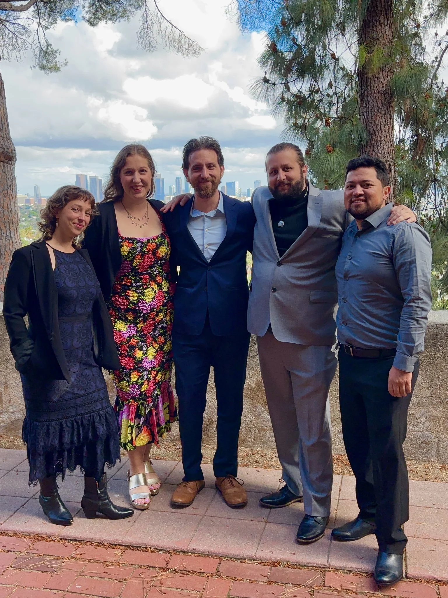 The musicians of Peasant Fylthe, Addy Sterrett (soprano), Hannah Little (mezzo), Morgan Little (viola da gamba), Adam, and Alejandro Acosta (theorbo), at a wedding gig, April 26, 2025