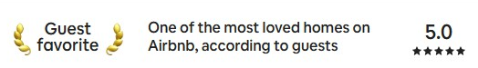 Screenshot of a guest review about an Airbnb home, with 5-star rating, labeled as a guest favorite.